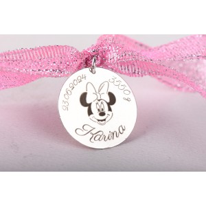 Banut personalizabil din Argint cu Minnie 22mm pentru Botez - Mot - Scaldat