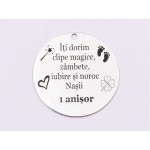 Banut din Argint 925 iti dorim clipe magice  22mm pentru Botez - Mot - Scaldat