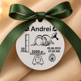 Bănuț argint 22 mm cu datele nașterii