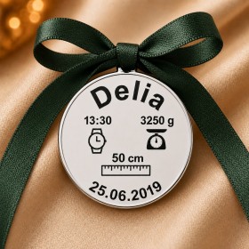 Bănuț argint 925 cu datele nașterii, 22 mm