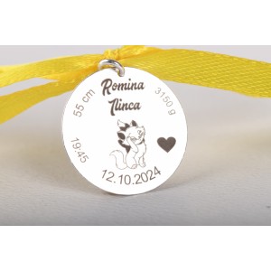 Banut personalizabil din Argint 925 Pisicile Aristocrate 22mm pentru Botez - Mot - Scaldat