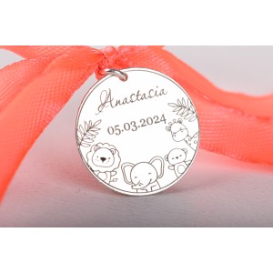 Banut personalizabil din Argint 925 Jungla 22mm pentru Botez - Mot - Scaldat