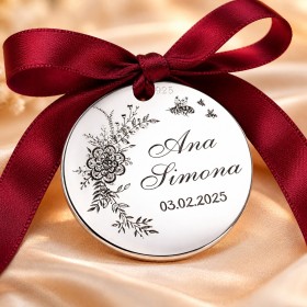 Bănuț argint botez cu motiv floral 22 mm