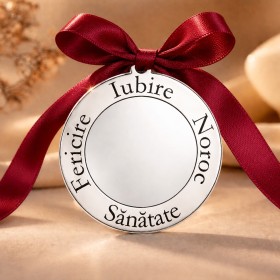 Bănuț argint moț 20 mm cu Fericire Iubire Noroc