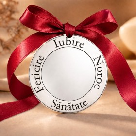 Bănuț argint moț 22 mm cu Iubire, Noroc, Sănătate