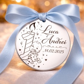Bănuț argint moț băiat, lumânare 1 anișor, 22 mm