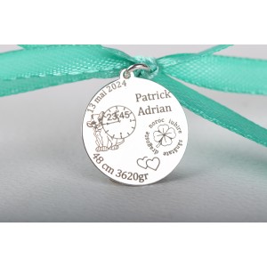 Banut personalizabil din Argint 925 Simba 22mm pentru Botez - Mot - Scaldat