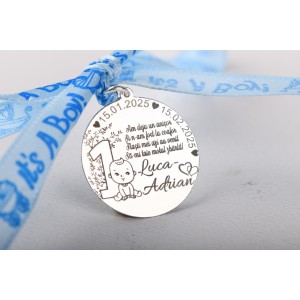 Banut personalizabil din Argint 925 1 an 22mm pentru Botez - Mot - Scaldat
