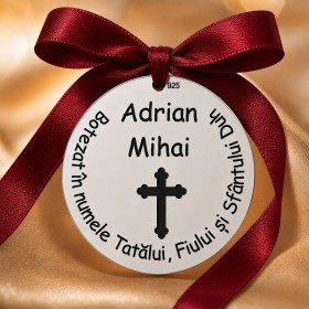 Bănuț argint botez 22 mm cu text Botezat și cruce