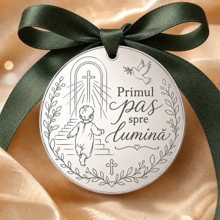 Bănuț argint botez Primul pas spre lumină 22 mm