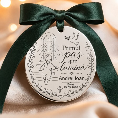Bănuț argint botez Primul pas spre lumină, 22 mm
