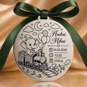 Bănuț argint moț cu elefant în trenuleț, 22 mm