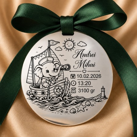 Bănuț argint moț cu elefant marinar, 22 mm