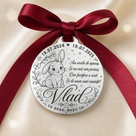 Bănuț argint moț cu iepuraș și poezie – 22 mm