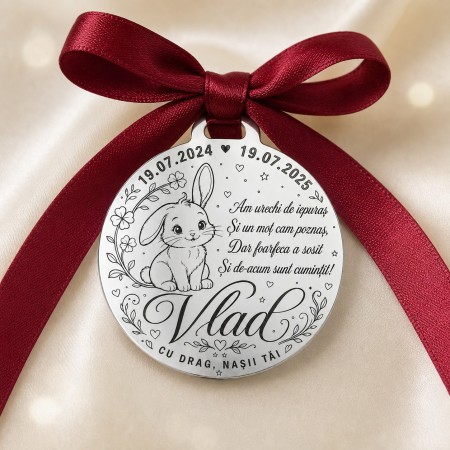Bănuț argint moț cu iepuraș și poezie – 22 mm