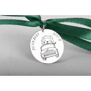 Banut personalizabil din Argint leu cu masinuta 22mm pentru Botez - Mot - Scaldat